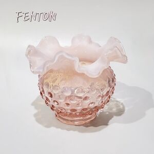 Fenton Pink Hobnail Opalescent Glass Rosebowl Vase EUC